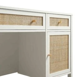 Frances Woven Rattan 3-Drawer Desk, White -Daals Store FT DSK 02 WHITE detail1