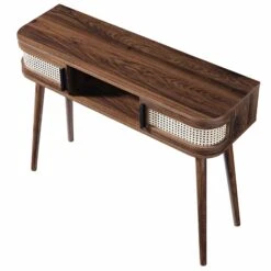 Izzy Curved Rattan 2-Door Table, Walnut -Daals Store FT DSK 03 WALN WB5