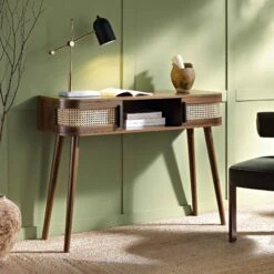 Izzy Curved Rattan 2-Door Table, Walnut -Daals Store FT DSK 03 WALN scene1