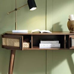 Izzy Curved Rattan 2-Door Table, Walnut -Daals Store FT DSK 03 WALN scene2