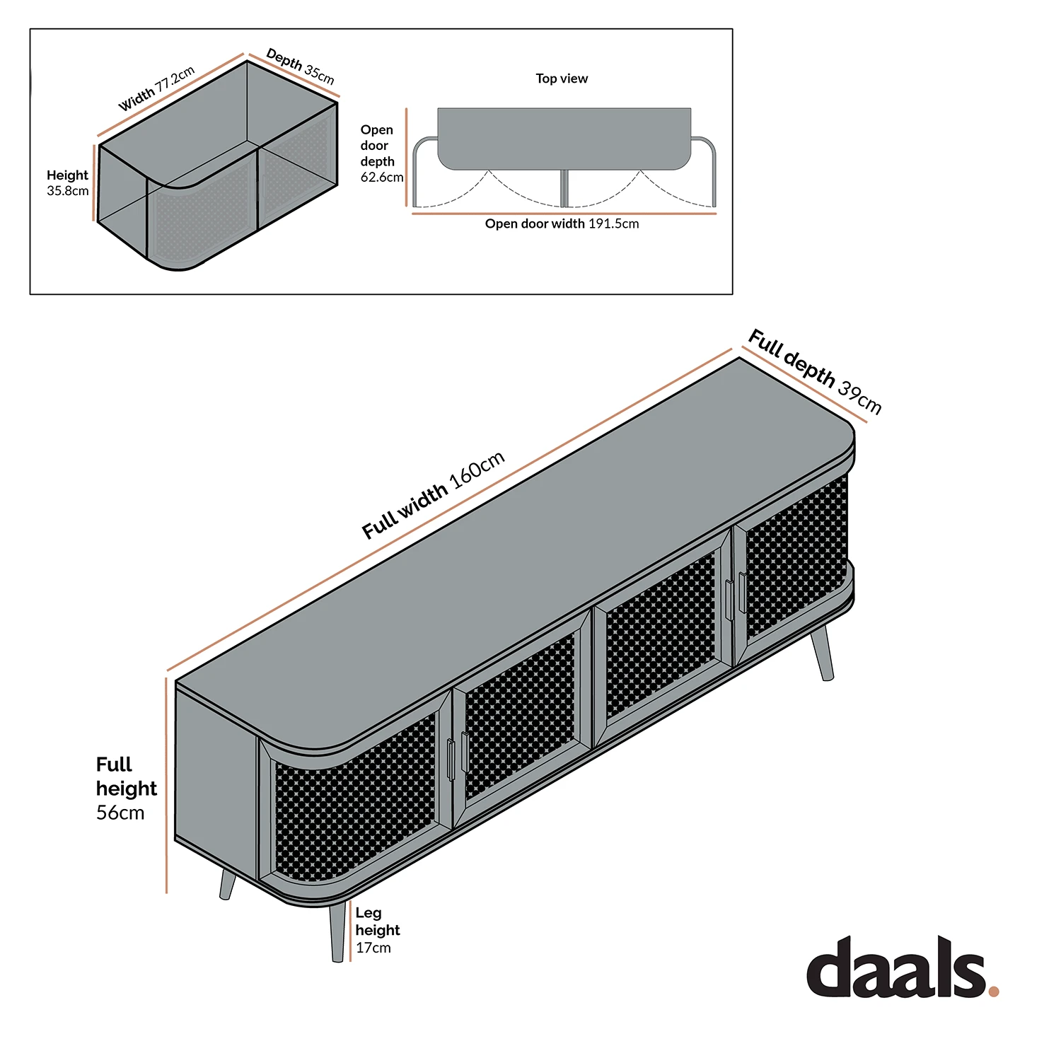 Izzy Curved Rattan 160cm Wide TV Unit, Walnut 6 Izzy Curved Rattan 160cm Wide TV Unit, Walnut - Image 6