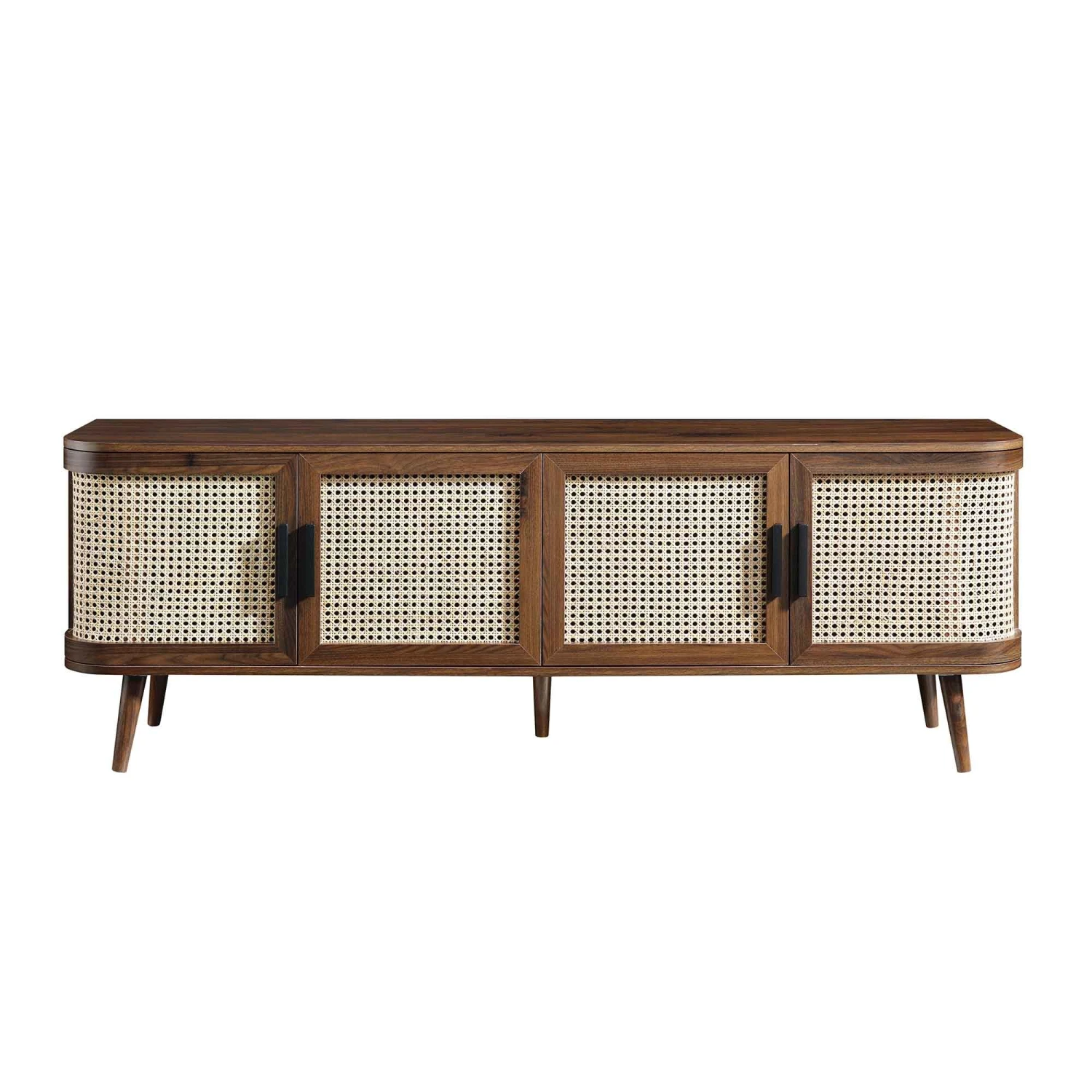 Izzy Curved Rattan 160cm Wide TV Unit, Walnut 4 Izzy Curved Rattan 160cm Wide TV Unit, Walnut - Image 4