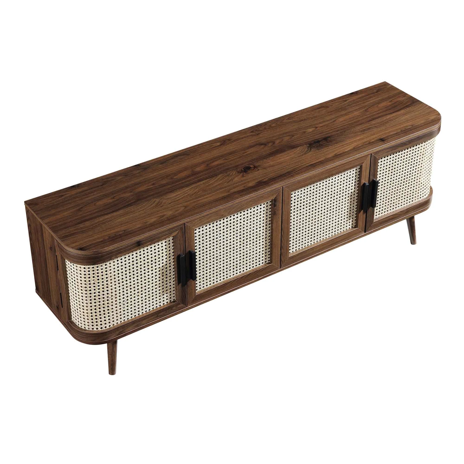 Izzy Curved Rattan 160cm Wide TV Unit, Walnut 8 Izzy Curved Rattan 160cm Wide TV Unit, Walnut - Image 8