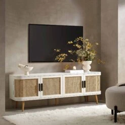 Izzy Curved Rattan 160cm Wide TV Unit, White -Daals Store FT LGTV 04 WHITE scene1