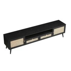 Frances Woven Rattan 200cm Wide TV Unit, Black -Daals Store FT LGTV 06 BLACK WB4