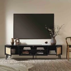 Frances Woven Rattan 200cm Wide TV Unit, Black -Daals Store FT LGTV 06 BLACK scene2