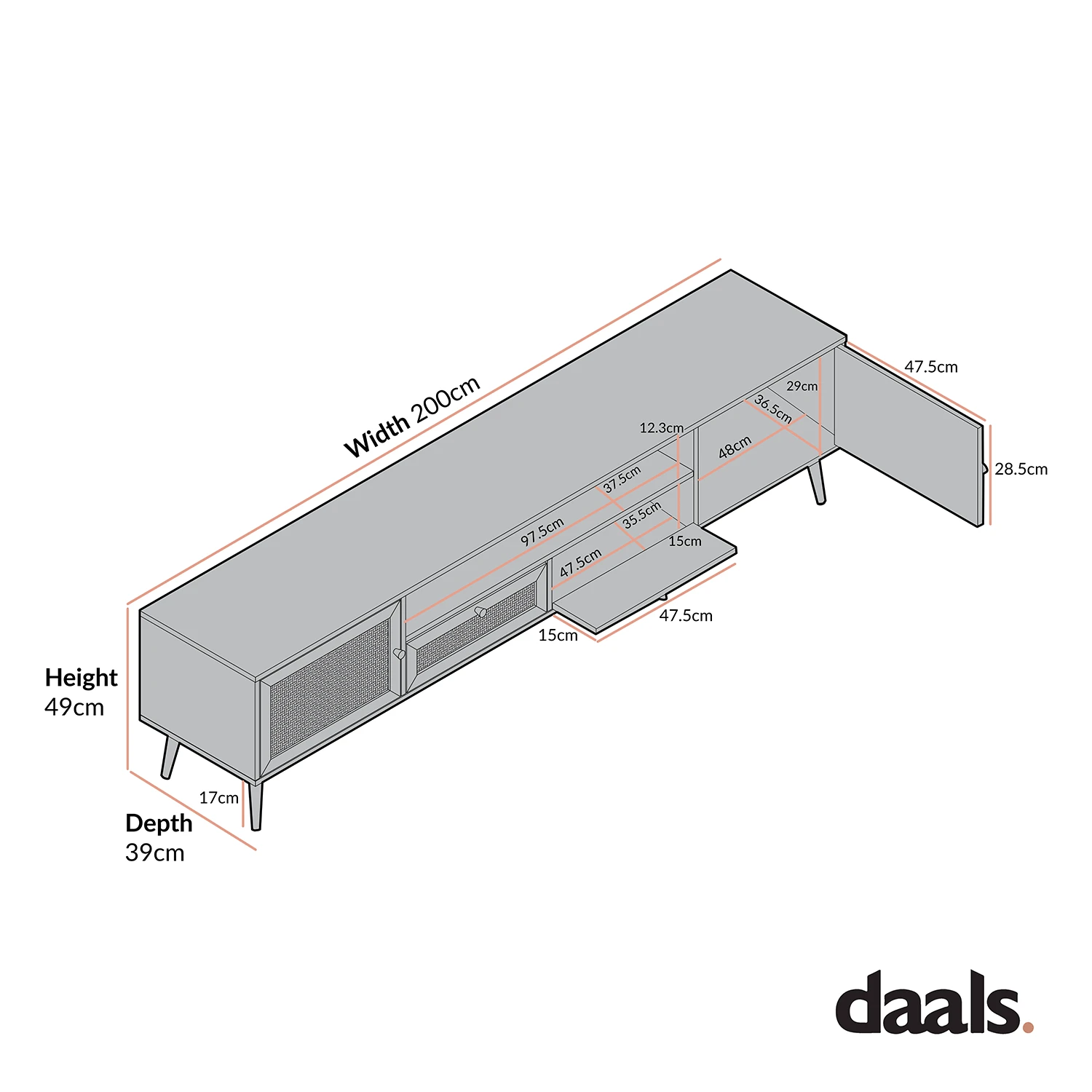 Frances Woven Rattan 200cm Wide TV Unit, Mint 6 Frances Woven Rattan 200cm Wide TV Unit, Mint - Image 6