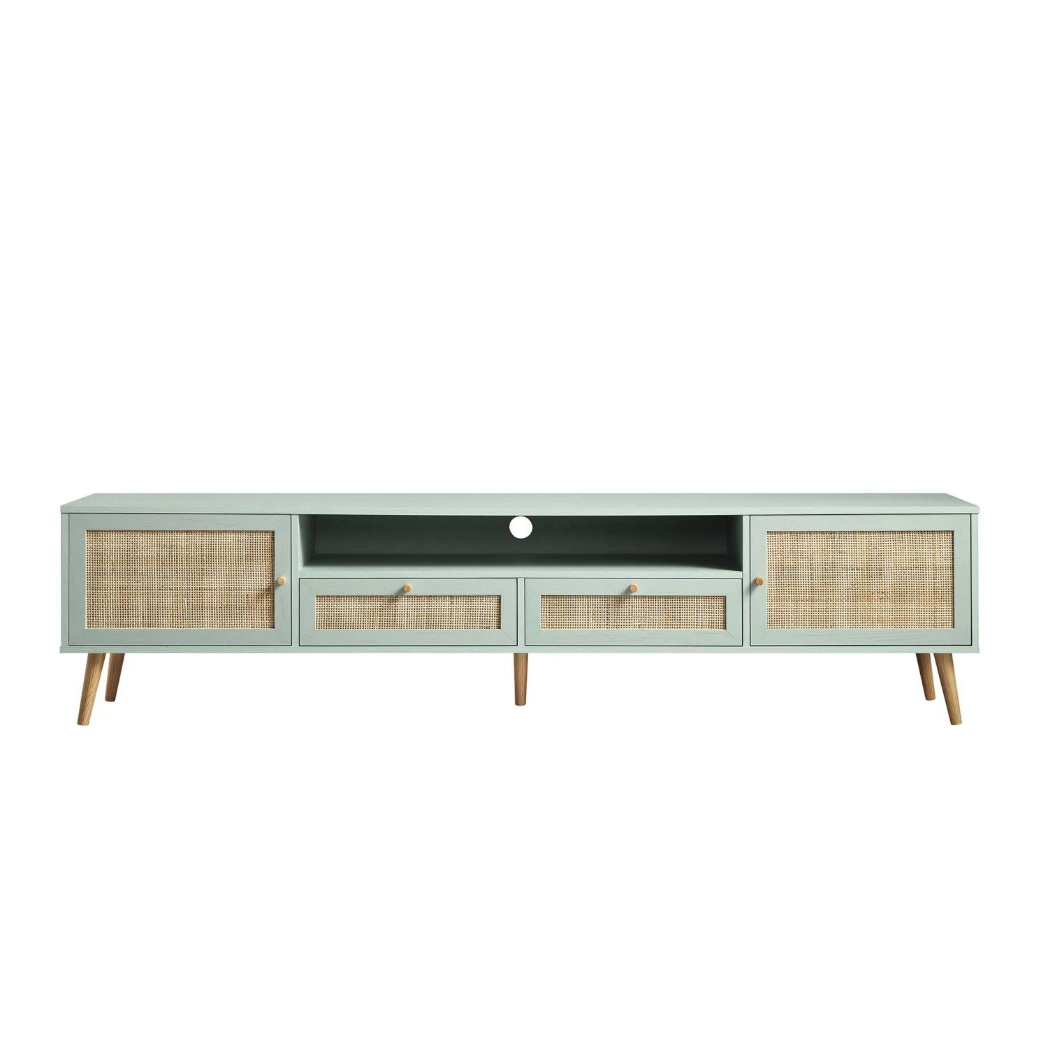 Frances Woven Rattan 200cm Wide TV Unit, Mint 4 Frances Woven Rattan 200cm Wide TV Unit, Mint - Image 4