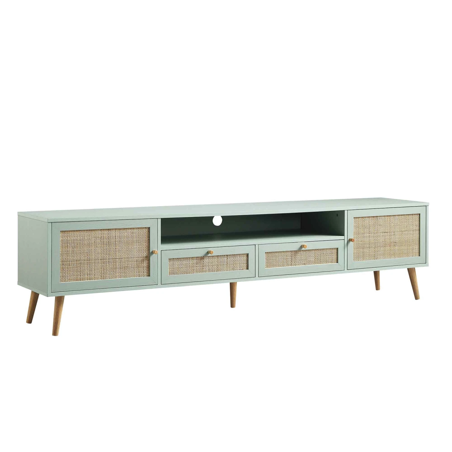 Frances Woven Rattan 200cm Wide TV Unit, Mint 5 Frances Woven Rattan 200cm Wide TV Unit, Mint - Image 5