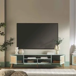 Frances Woven Rattan 200cm Wide TV Unit, Mint 15 Frances Woven Rattan 200cm Wide TV Unit, Mint -Daals Store FT LGTV 06 SAGE scene2