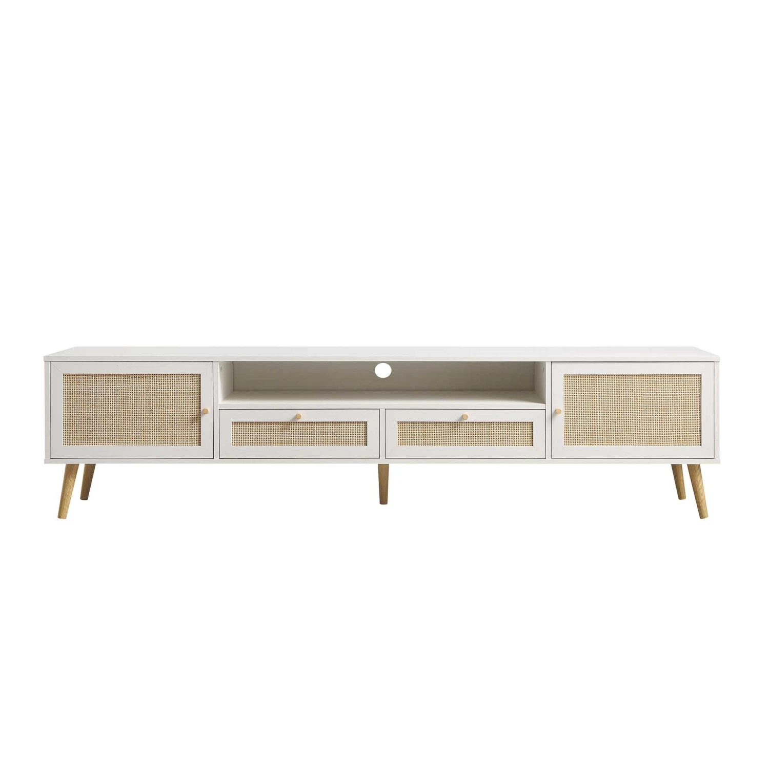 Frances Woven Rattan 200cm Wide TV Unit, White 4 Frances Woven Rattan 200cm Wide TV Unit, White - Image 4
