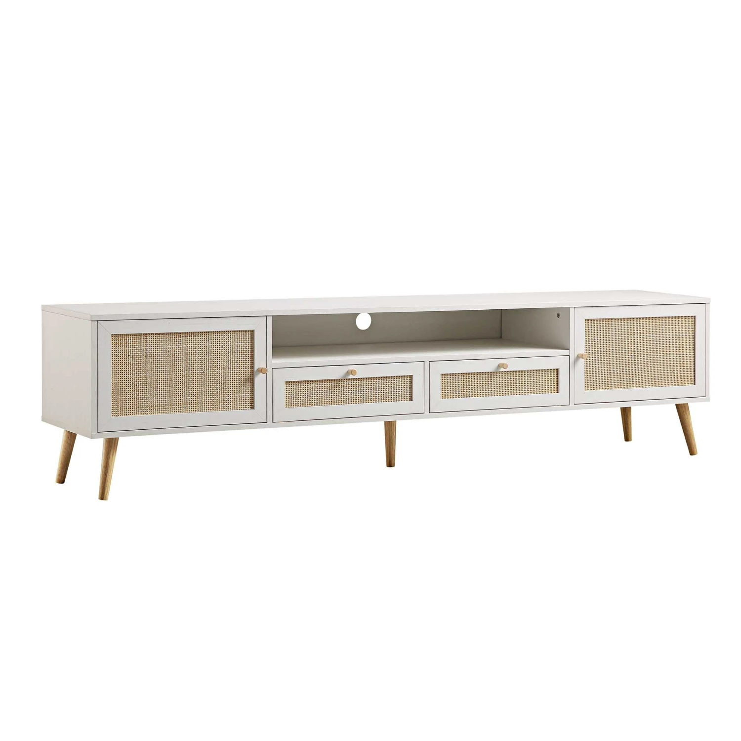 Frances Woven Rattan 200cm Wide TV Unit, White 5 Frances Woven Rattan 200cm Wide TV Unit, White - Image 5