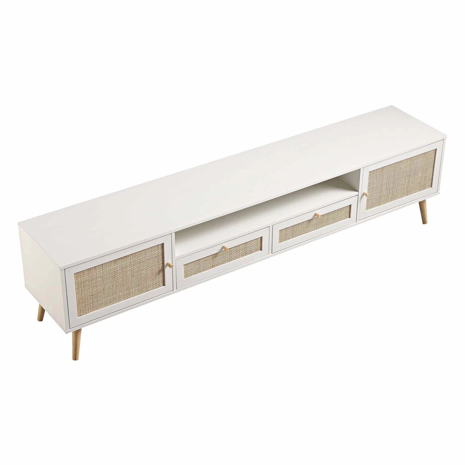 Frances Woven Rattan 200cm Wide TV Unit, White 8 Frances Woven Rattan 200cm Wide TV Unit, White - Image 8