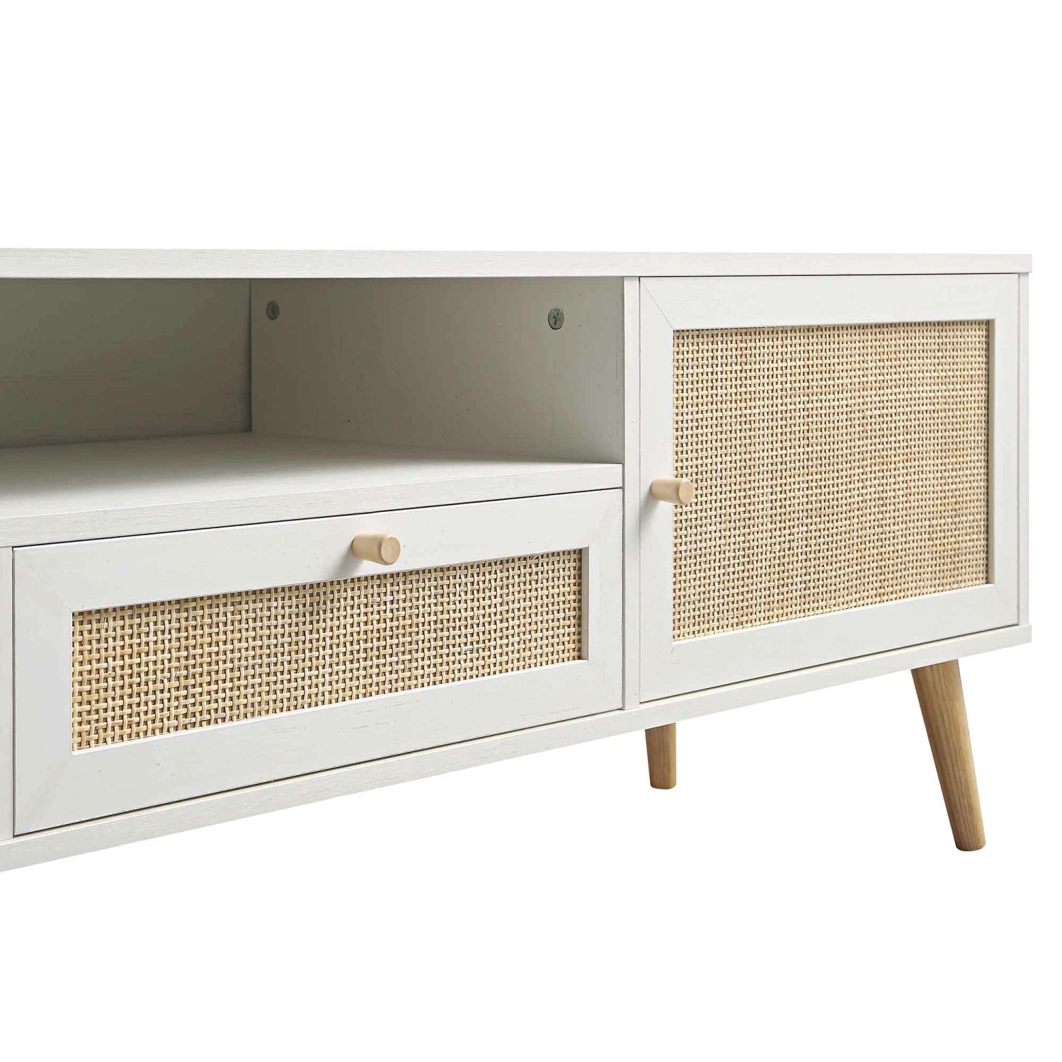 Frances Woven Rattan 200cm Wide TV Unit, White 11 Frances Woven Rattan 200cm Wide TV Unit, White - Image 11