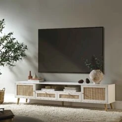 Frances Woven Rattan 200cm Wide TV Unit, White 14 Frances Woven Rattan 200cm Wide TV Unit, White -Daals Store FT LGTV 06 WHITE scene1