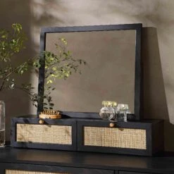 Frances Woven Rattan Vanity Mirror, Black