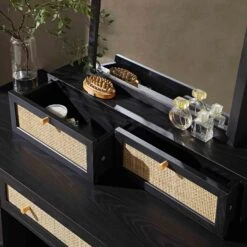 Frances Woven Rattan Vanity Mirror, Black -Daals Store FT MIRR 04 BLACK scene2