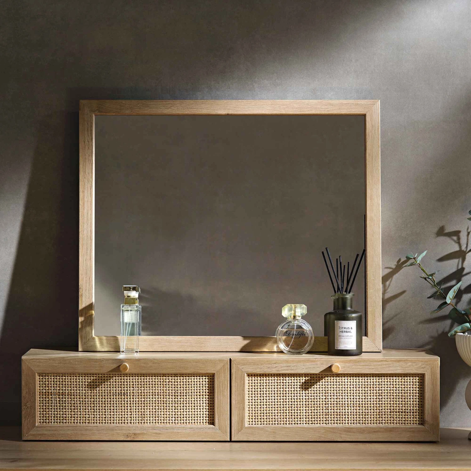 Frances Woven Rattan Vanity Mirror, Natural 2 Frances Woven Rattan Vanity Mirror, Natural - Image 2