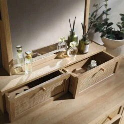 Frances Woven Rattan Vanity Mirror, Natural 13 Frances Woven Rattan Vanity Mirror, Natural -Daals Store FT MIRR 04 NAT scene2