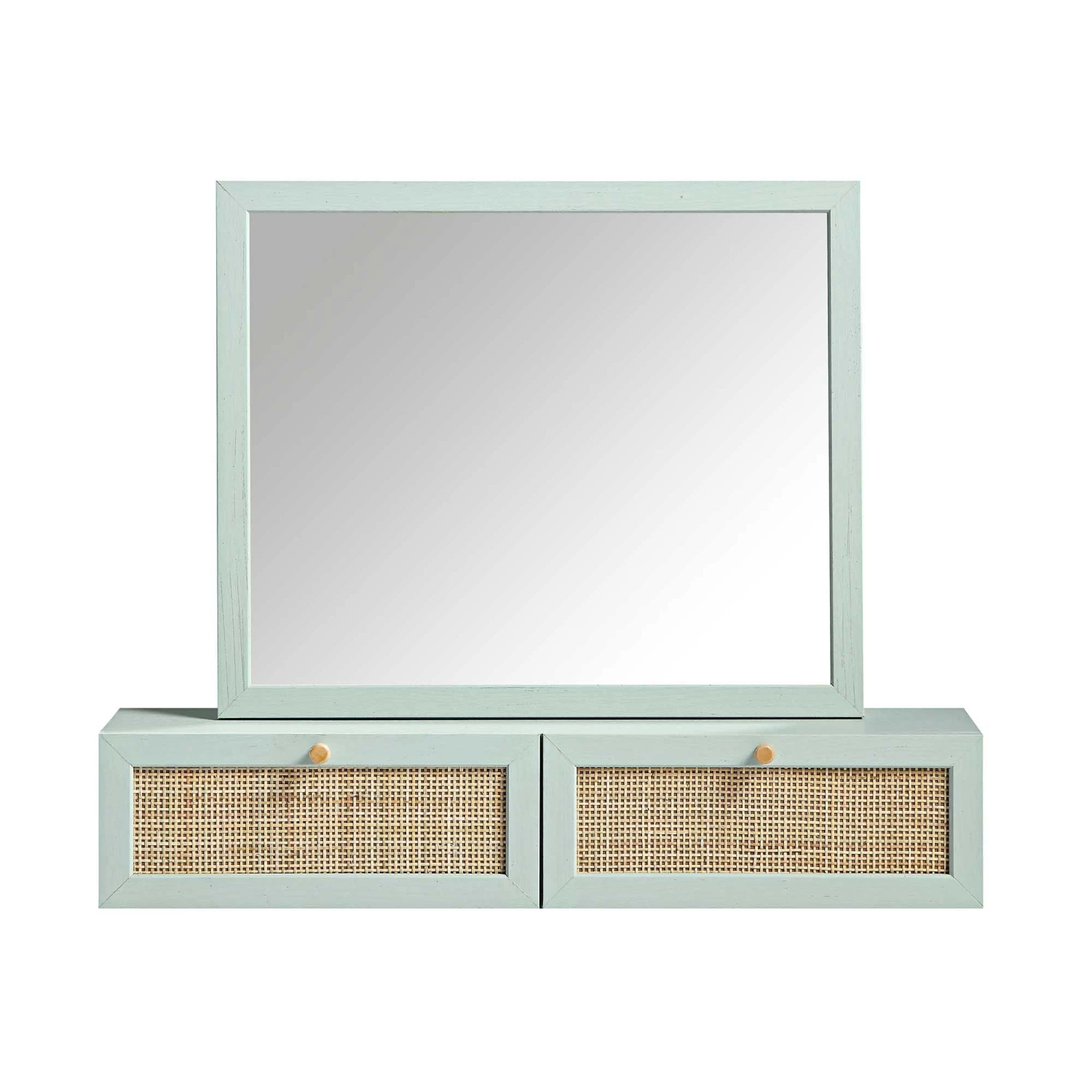 Frances Woven Rattan Vanity Mirror, Mint 5 Frances Woven Rattan Vanity Mirror, Mint - Image 5