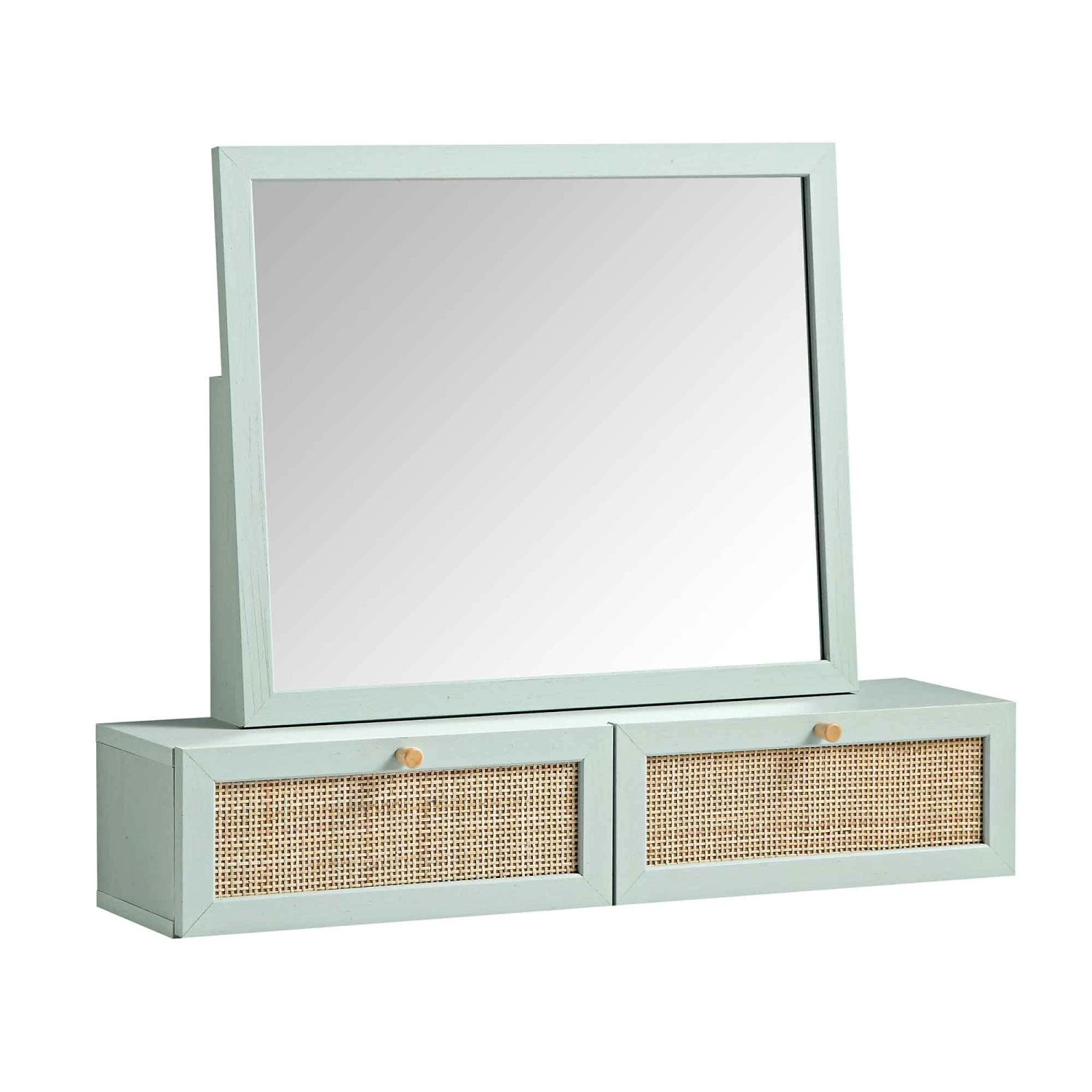 Frances Woven Rattan Vanity Mirror, Mint 6 Frances Woven Rattan Vanity Mirror, Mint - Image 6