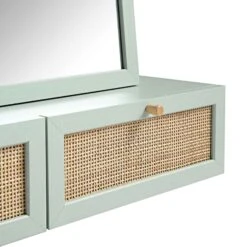 Frances Woven Rattan Vanity Mirror, Mint 22 Frances Woven Rattan Vanity Mirror, Mint -Daals Store FT MIRR 04 SAGE detail1