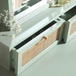 Frances Woven Rattan Vanity Mirror, Mint 15 Frances Woven Rattan Vanity Mirror, Mint -Daals Store FT MIRR 04 SAGE scene3