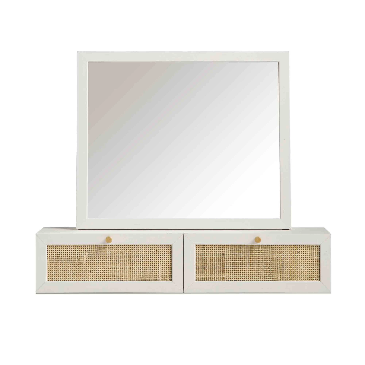 Frances Woven Rattan Vanity Mirror, White 4 Frances Woven Rattan Vanity Mirror, White - Image 4