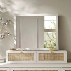 Frances Woven Rattan Vanity Mirror, White 12 Frances Woven Rattan Vanity Mirror, White -Daals Store FT MIRR 04 WHITE scene1