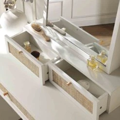 Frances Woven Rattan Vanity Mirror, White 13 Frances Woven Rattan Vanity Mirror, White -Daals Store FT MIRR 04 WHITE scene2