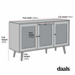 Frances Woven Rattan 3-Door Sideboard, Mint 14 Frances Woven Rattan 3-Door Sideboard, Mint -Daals Store FT SB 001 CHART