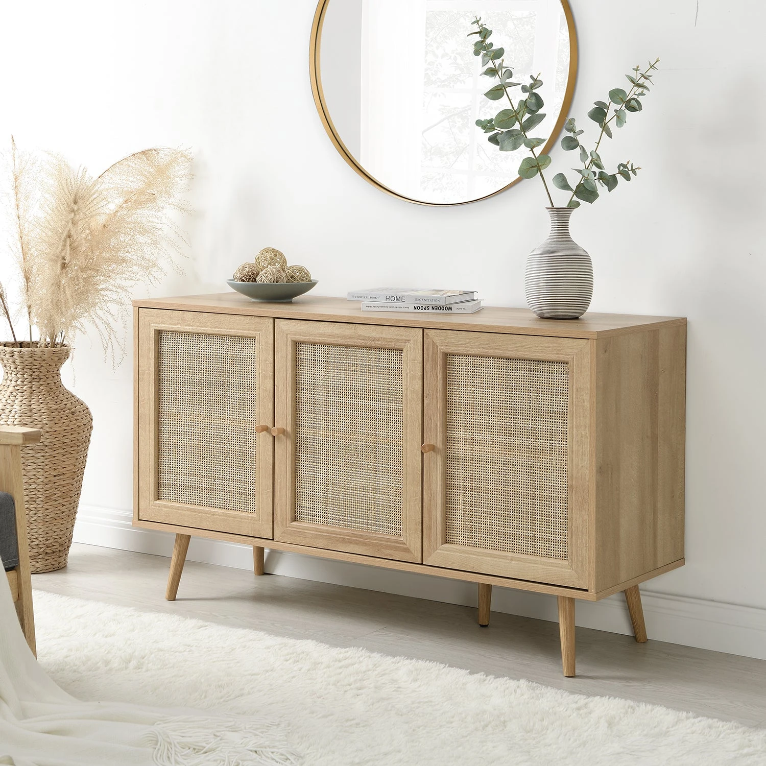 Frances Woven Rattan 3-Door Sideboard, Natural 1 Frances Woven Rattan 3-Door Sideboard, Natural