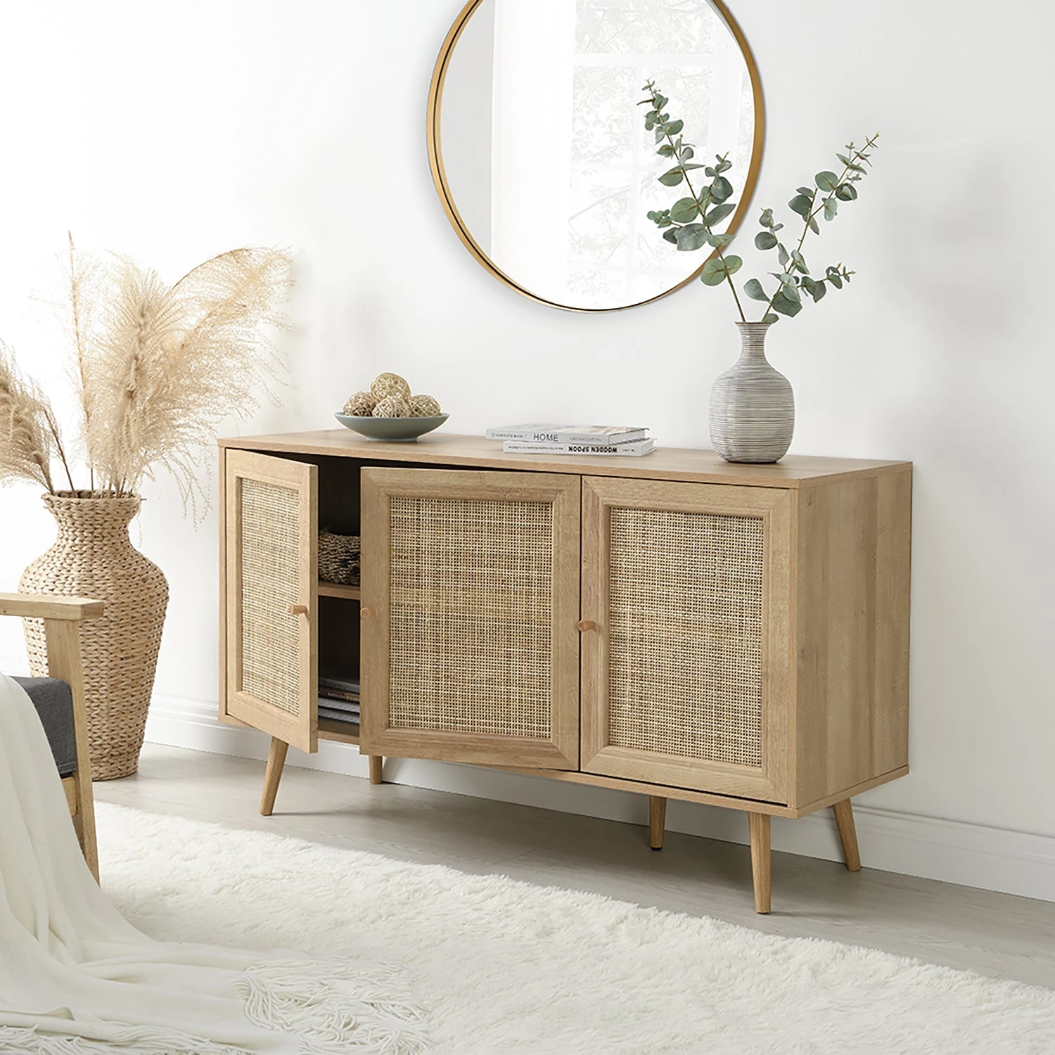 Frances Woven Rattan 3-Door Sideboard, Natural 3 Frances Woven Rattan 3-Door Sideboard, Natural - Image 3