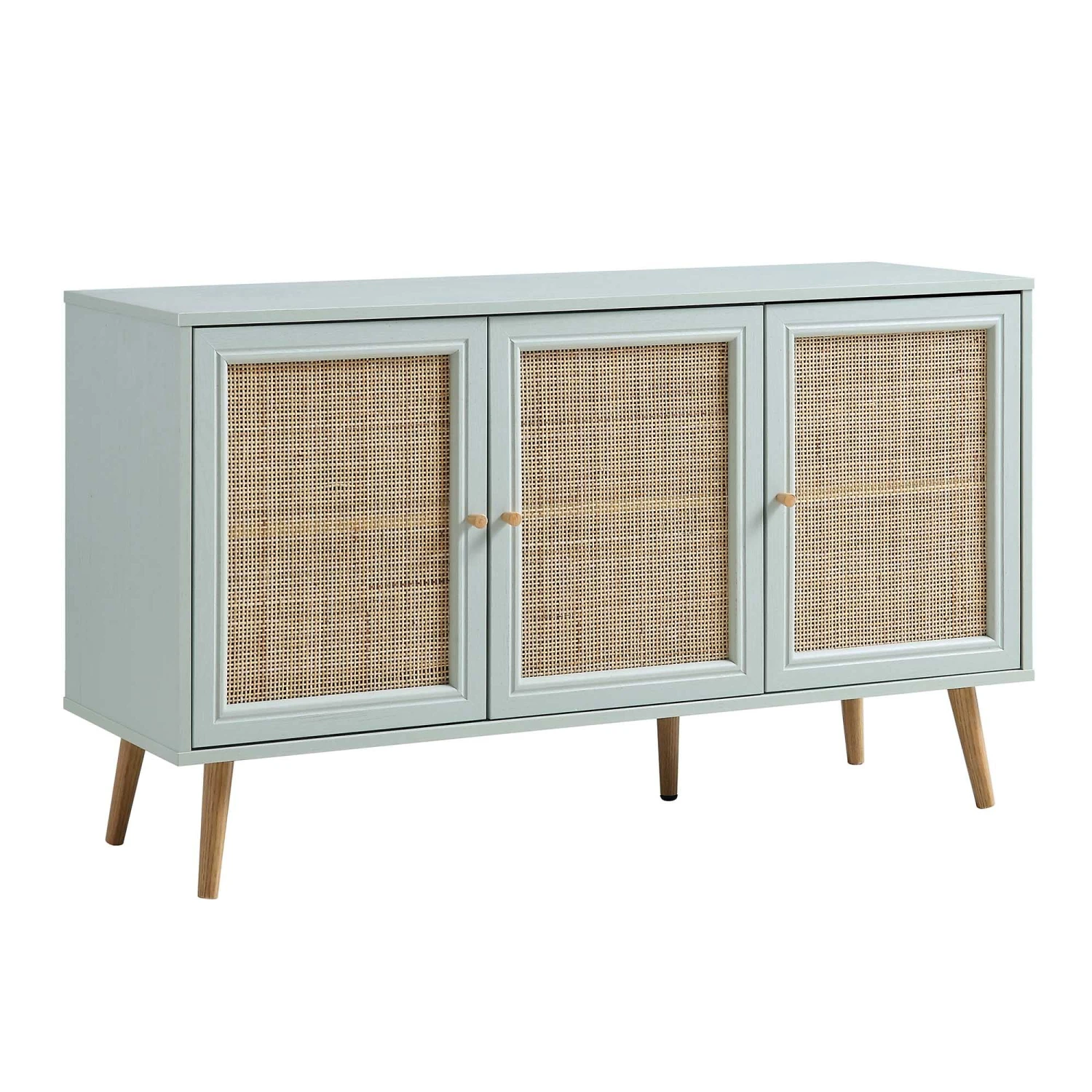 Frances Woven Rattan 3-Door Sideboard, Mint 4 Frances Woven Rattan 3-Door Sideboard, Mint - Image 4