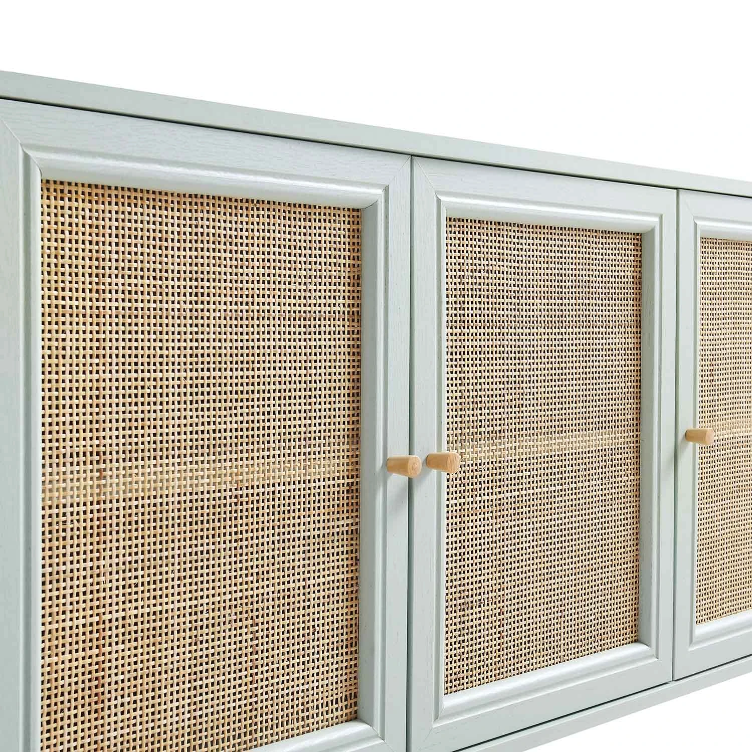 Frances Woven Rattan 3-Door Sideboard, Mint 9 Frances Woven Rattan 3-Door Sideboard, Mint - Image 9