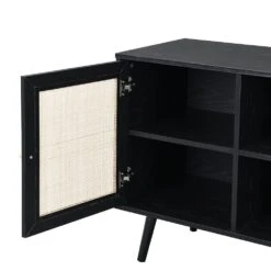 Frances Black Woven Rattan 1-Door Sideboard – Modern Lounge Storage Cabinet with Shelves -Daals Store FT SB 002 BLACK detail3
