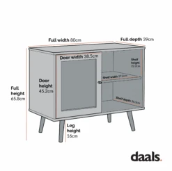 Frances Black Woven Rattan 1-Door Sideboard – Modern Lounge Storage Cabinet with Shelves -Daals Store FT SB 002 CHART 3