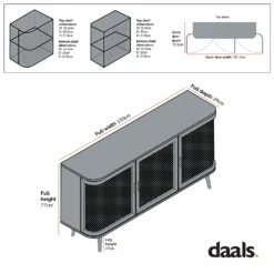 Izzy Curved Rattan Large 3-Door Sideboard, Walnut 18 Izzy Curved Rattan Large 3-Door Sideboard, Walnut -Daals Store FT SB 03 CHART 1