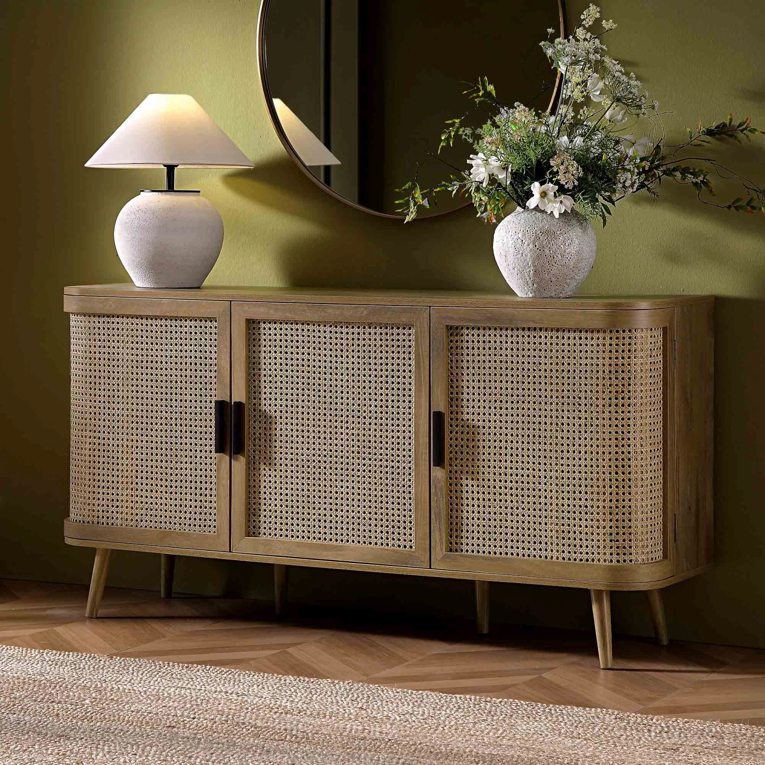 Izzy Curved Rattan Large 3-Door Sideboard, Natural 1 Izzy Curved Rattan Large 3-Door Sideboard, Natural