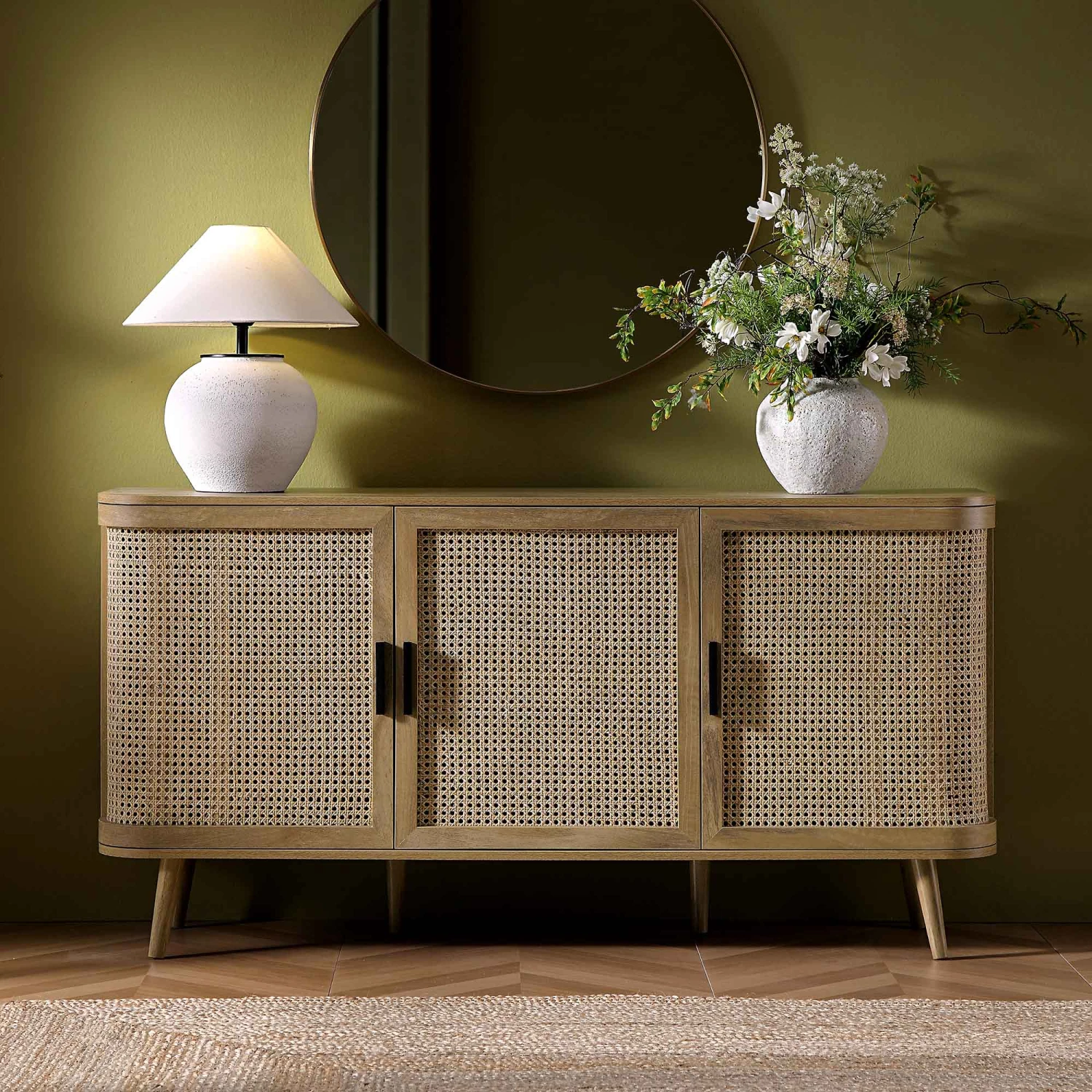 Izzy Curved Rattan Large 3-Door Sideboard, Natural 2 Izzy Curved Rattan Large 3-Door Sideboard, Natural - Image 2