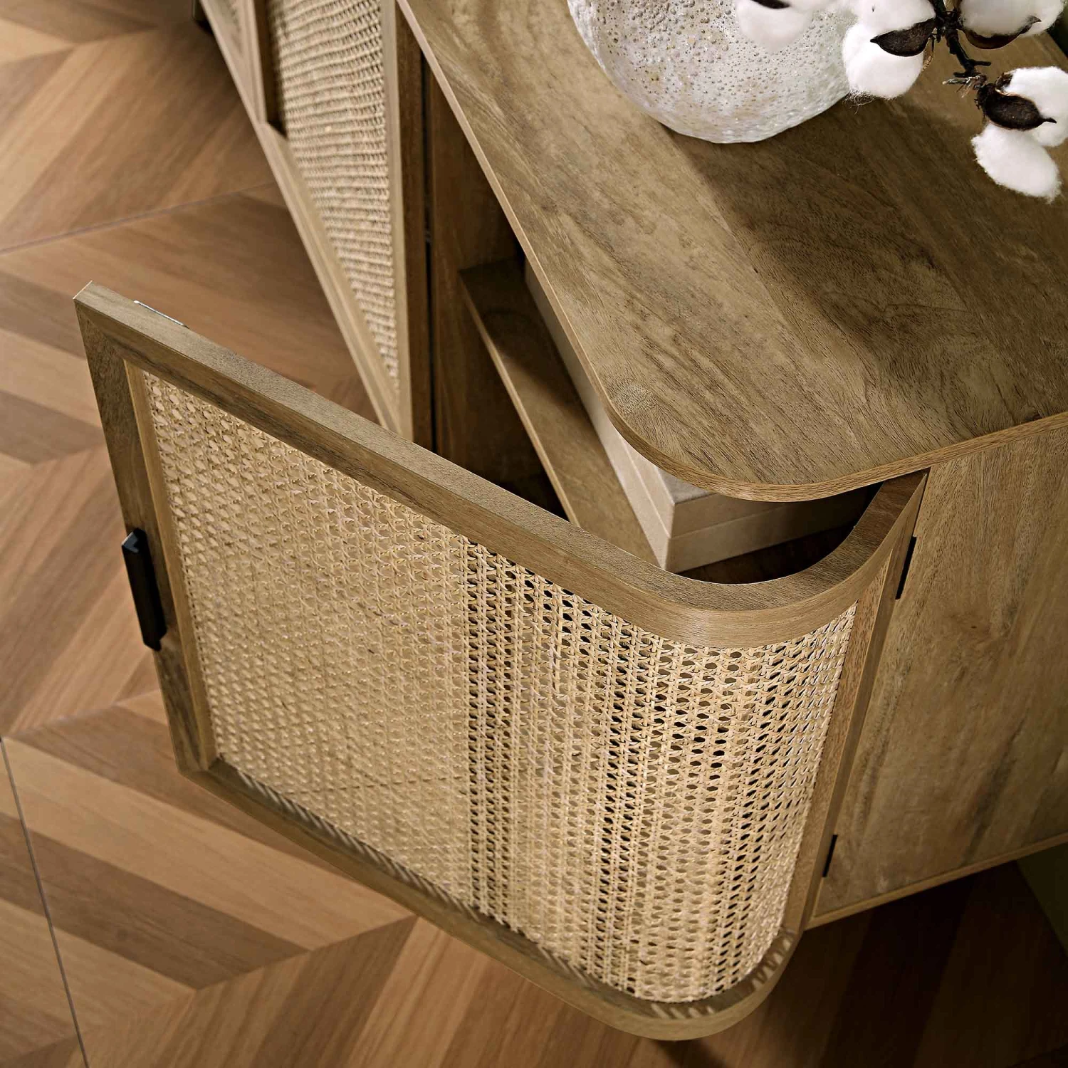 Izzy Curved Rattan Large 3-Door Sideboard, Natural 3 Izzy Curved Rattan Large 3-Door Sideboard, Natural - Image 3