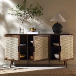 Izzy Curved Rattan Large 3-Door Sideboard, Walnut 15 Izzy Curved Rattan Large 3-Door Sideboard, Walnut -Daals Store FT SB 03 WALN scene2