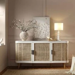 Izzy Curved Rattan Large 3-Door Sideboard, White 17 Izzy Curved Rattan Large 3-Door Sideboard, White -Daals Store FT SB 03 WHITE scene1