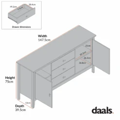 Oakham Wide Sideboard With Drawers, Nude Pink 12 Oakham Wide Sideboard With Drawers, Nude Pink -Daals Store FT SB 04 CHART 3