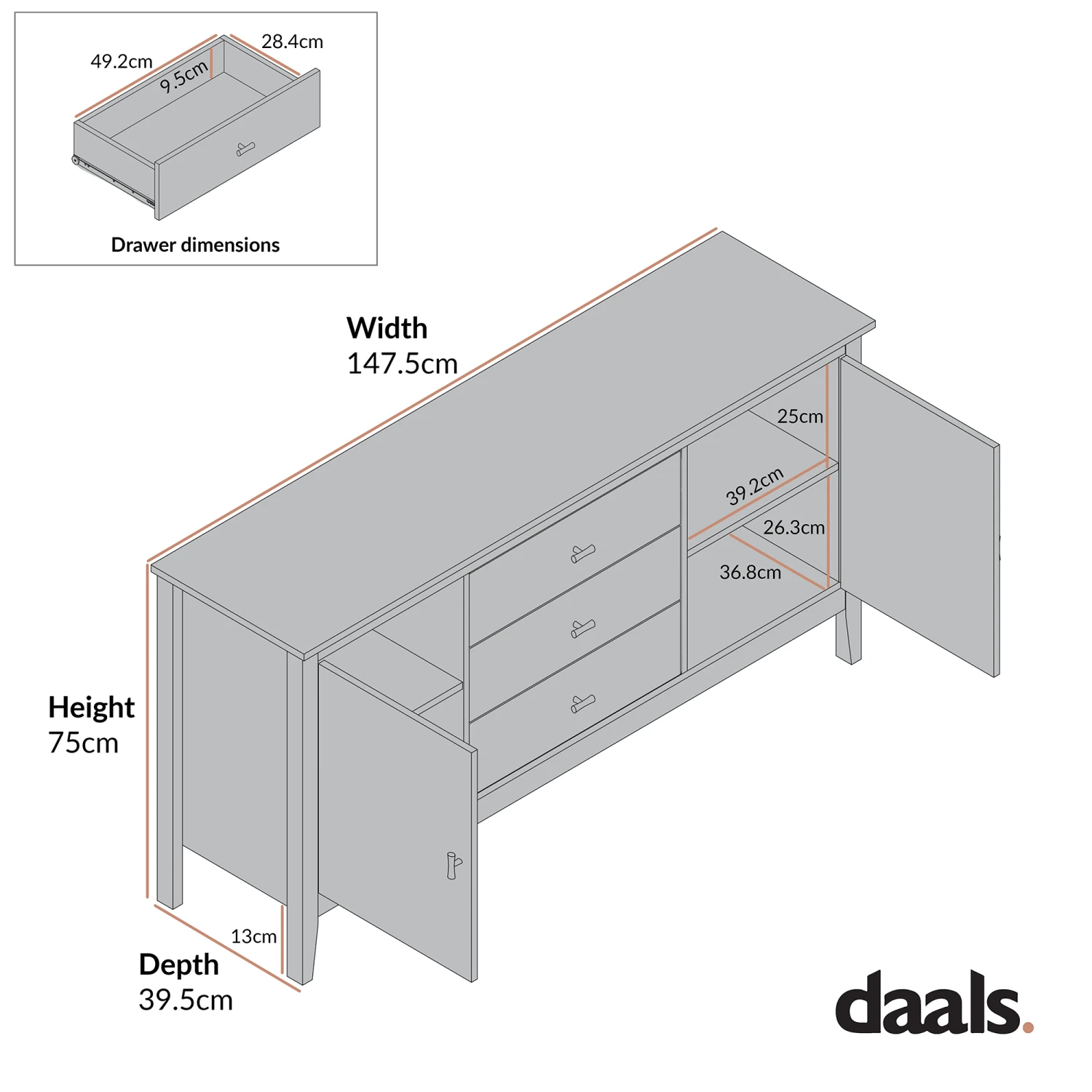Oakham Wide Sideboard With Drawers, Olive Grove 3 Oakham Wide Sideboard With Drawers, Olive Grove - Image 3