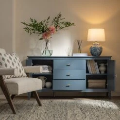 Oakham Wide Sideboard With Drawers, Stormy Blue -Daals Store FT SB 04 STORM scene2