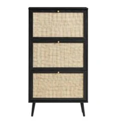 Frances Rattan 3 Tier Shoe Storage Cabinet, Black -Daals Store FT SHC 01 BLACK WB1
