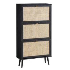 Frances Rattan 3 Tier Shoe Storage Cabinet, Black -Daals Store FT SHC 01 BLACK WB2