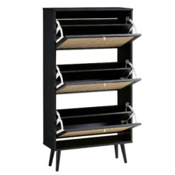 Frances Rattan 3 Tier Shoe Storage Cabinet, Black -Daals Store FT SHC 01 BLACK WB3