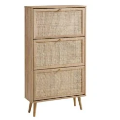 Frances Rattan 3 Tier Shoe Storage Cabinet, Natural -Daals Store FT SHC 01 NAT WB2
